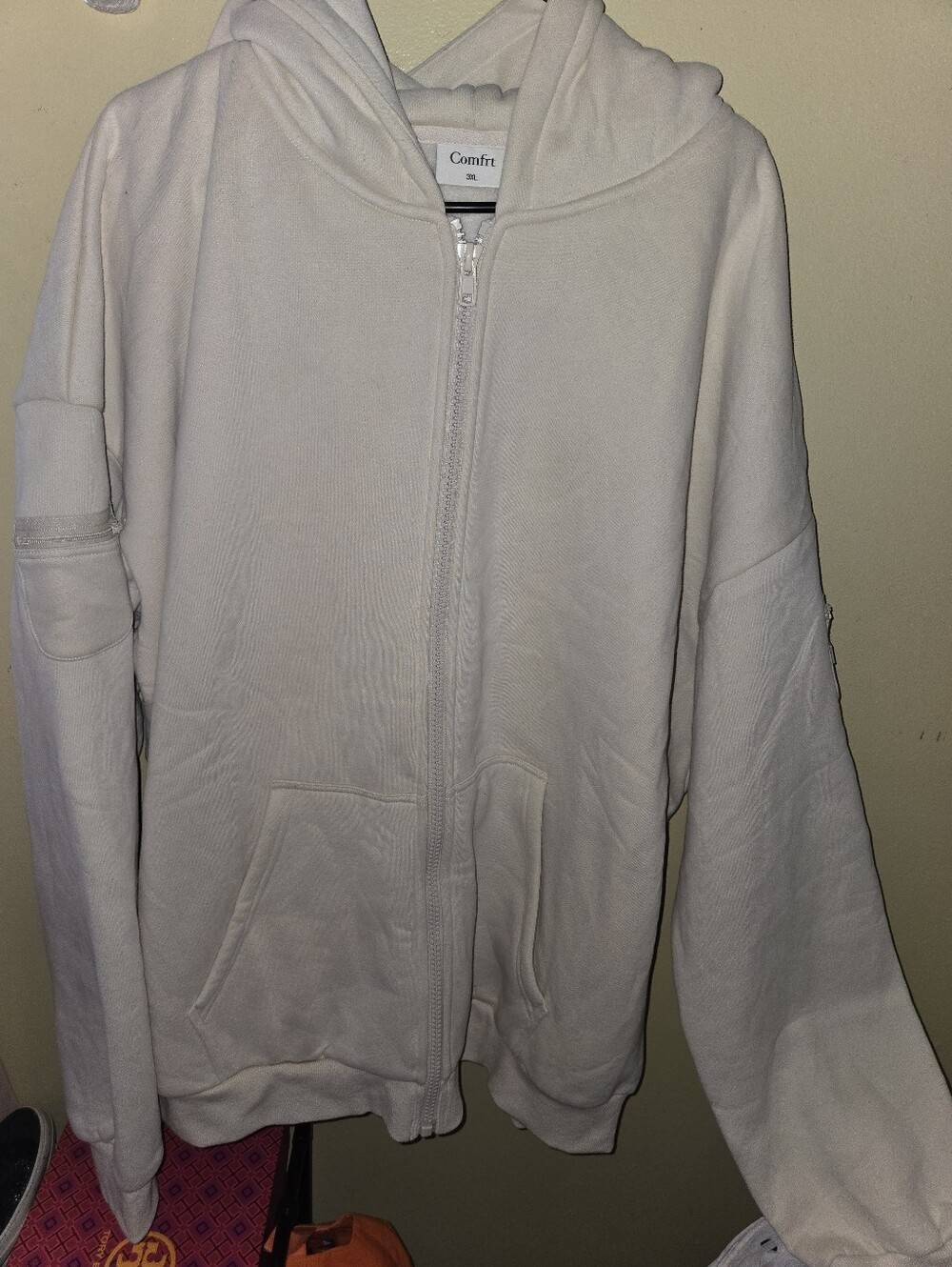 NWOT Comfrt Cream Travel Essentials Oversized Zip Hoodie 3XL